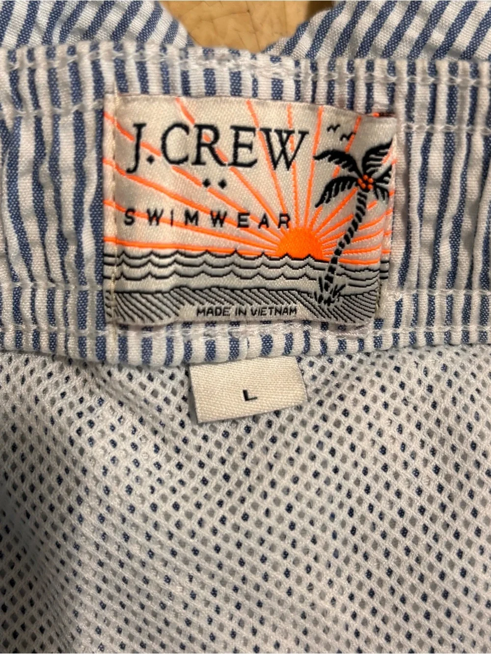 J.CREW Men's Flex Swimwear Blue Striped Seersucker Mesh Lined Swim Trunks Sz L